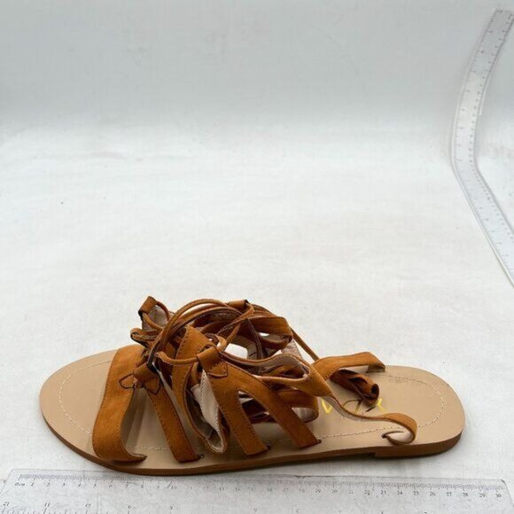 YDN Women  Knee High Lace up Flats Fringe Low Heel Gladiator Strap Sandals Brown - Picture 2 of 8